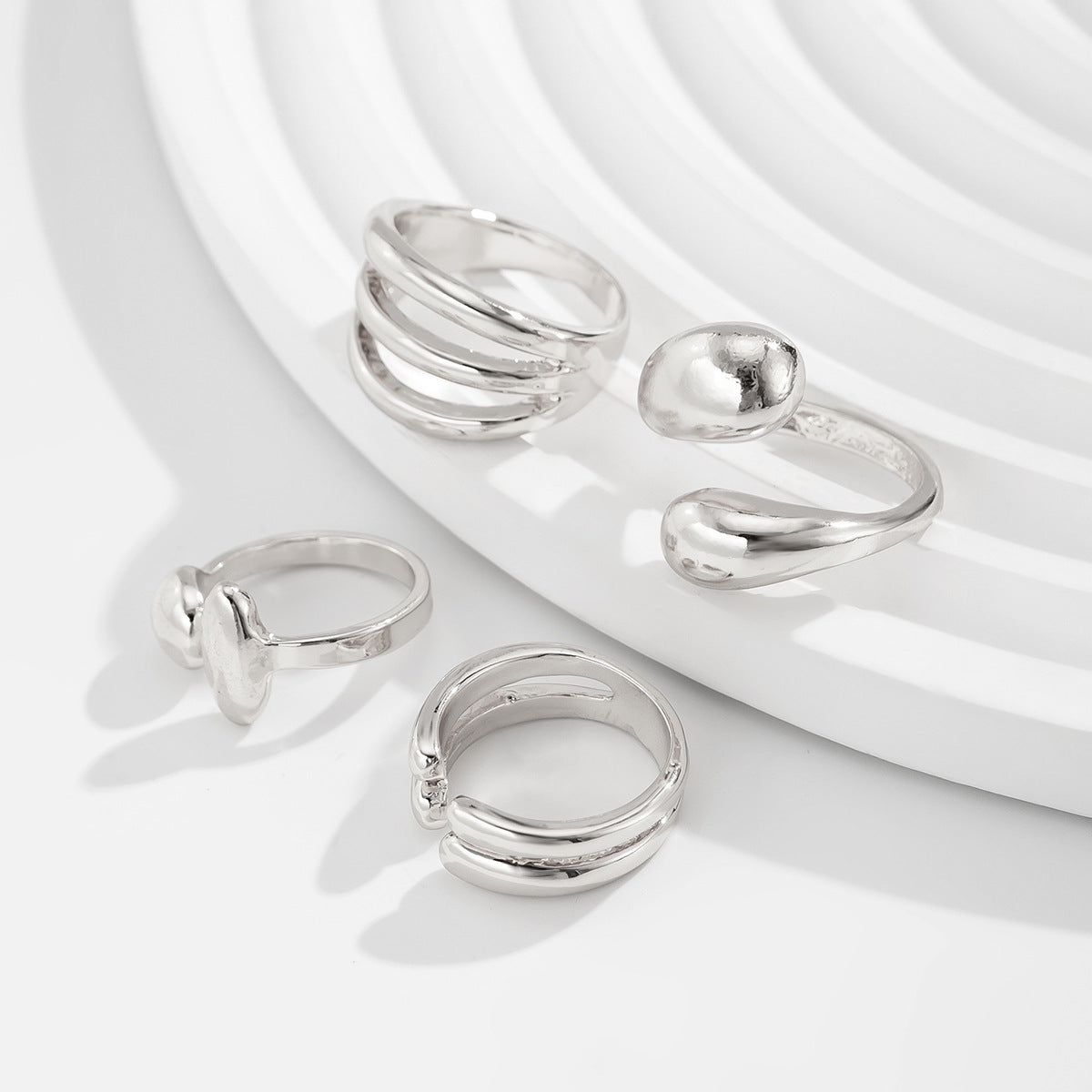 Hand Jewelry Personality Smooth Irregular Geometric Joint Ring Hip Hop Style Women's Ring Set