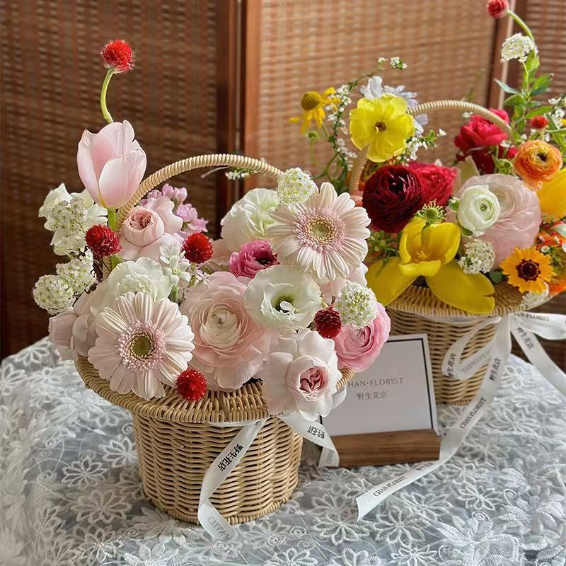 New Gift Hat Flower Basket Fresh Flower Bouquet Flower Arrangement Handheld Basket Handmade Creative Gift DIY Floral Art Materials Woven Flower Basket