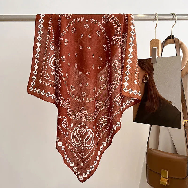 Spring/Summer 70cm Cashew Print Square Scarf Women’s Breathable Imitation Silk Bandanna Luxury Female Neckerchief Fashion Hijab