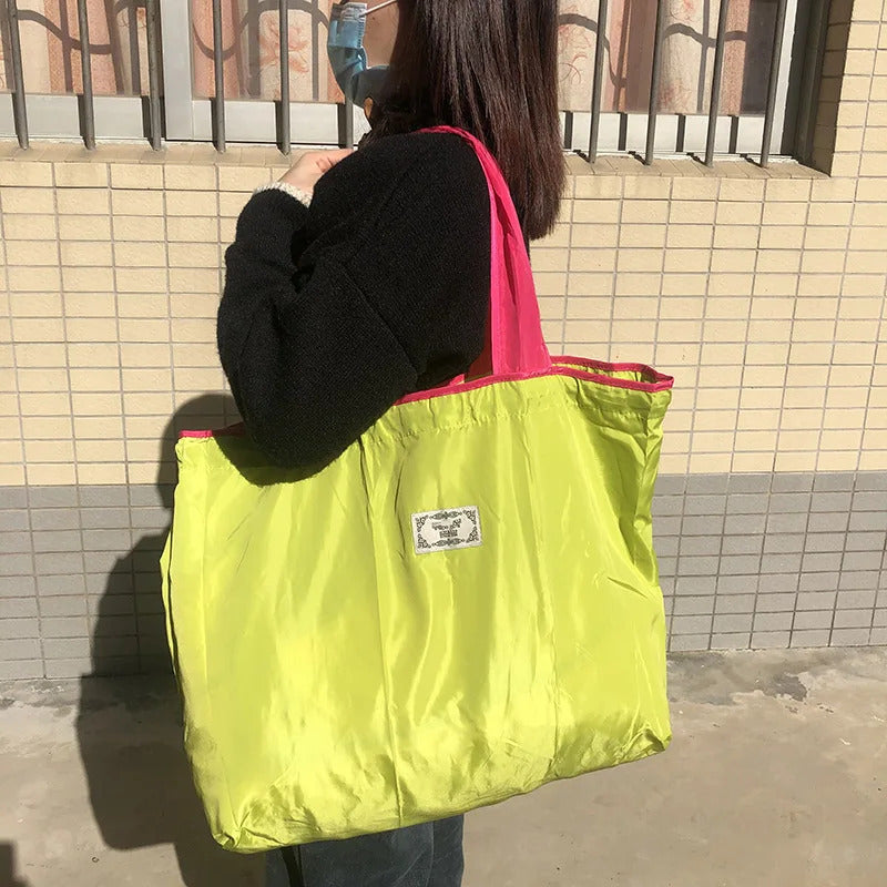 1PC Environmentally Friendly Shopping Bag, Foldable One Shoulder Carrying Bag, Portable Supermarket Grocery Bag