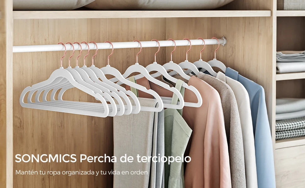 SONGMICSHOME Velvet Hangers 50 Pack, Non-Slip Hangers with Rose Gold-Colored Swivel Hooks, Slim Space-Saving Hangers