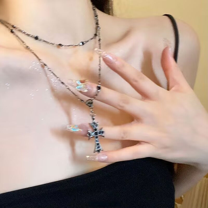 Cross Long Necklace for Women, Light Luxury, Niche, High-end Feel, Sweet Cool Girl Style, Clavicle Chain, Everyday Versatile Accessory