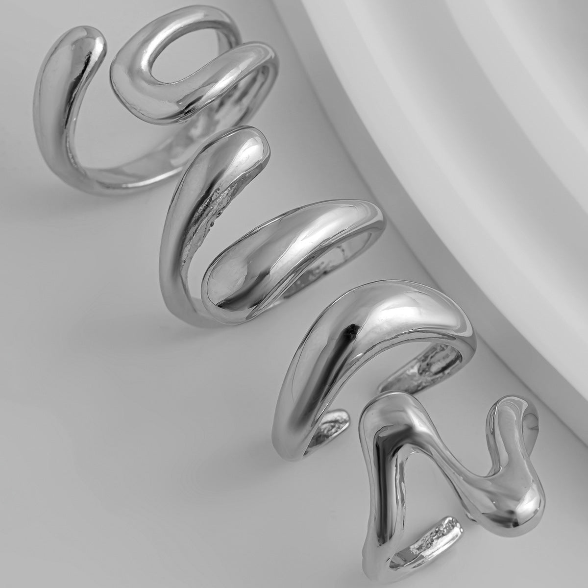 Hand Jewelry Personality Smooth Irregular Geometric Joint Ring Hip Hop Style Women's Ring Set
