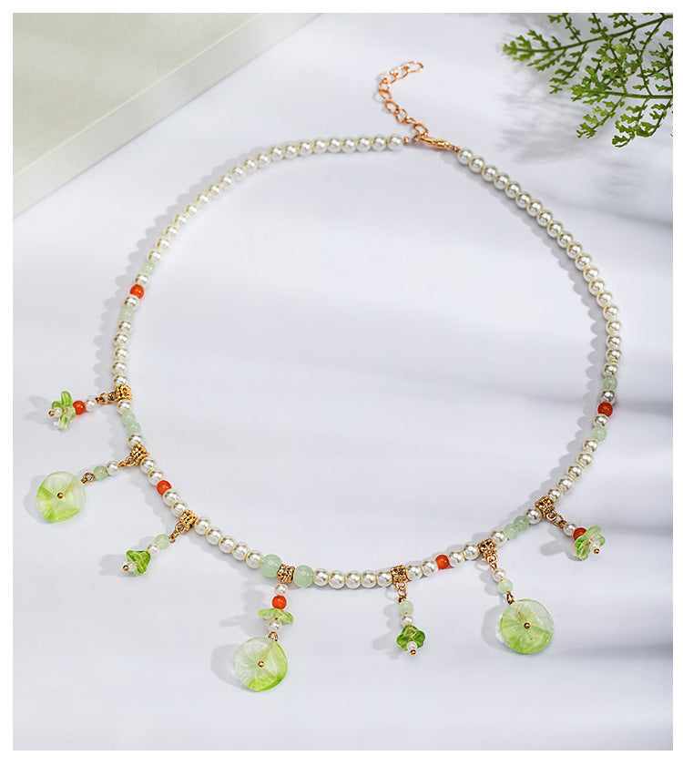 In Stock Hanfu Accessories Necklace Daily Fresh Necklace for Women Retro Pearl Pendant Ancient Style Jewelry(TB14.9)