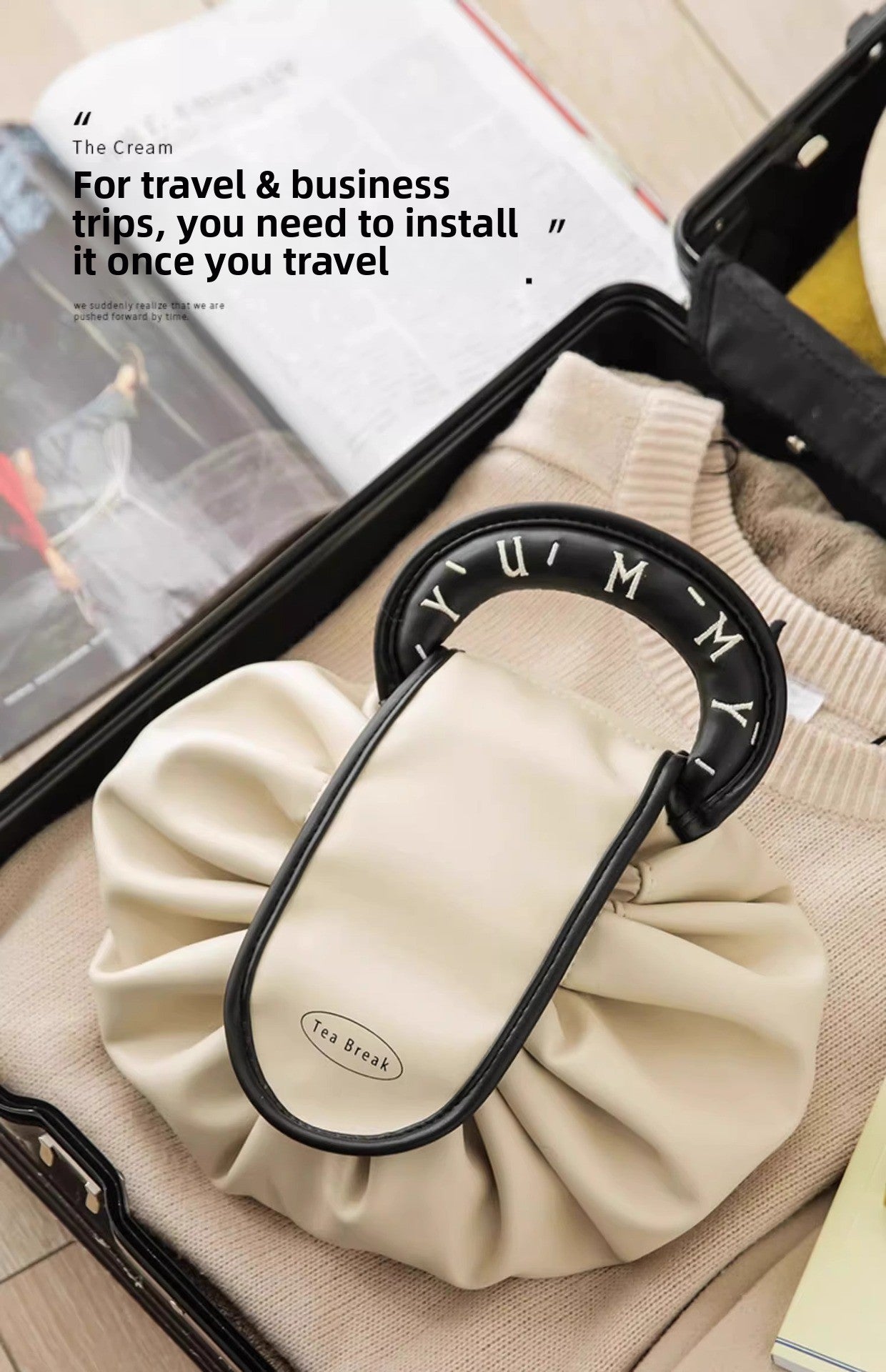 Lazy Makeup Bag for Women, Large Capacity Travel Storage Bag, Flat Drawstring Cosmetic Toiletry Bag for Men