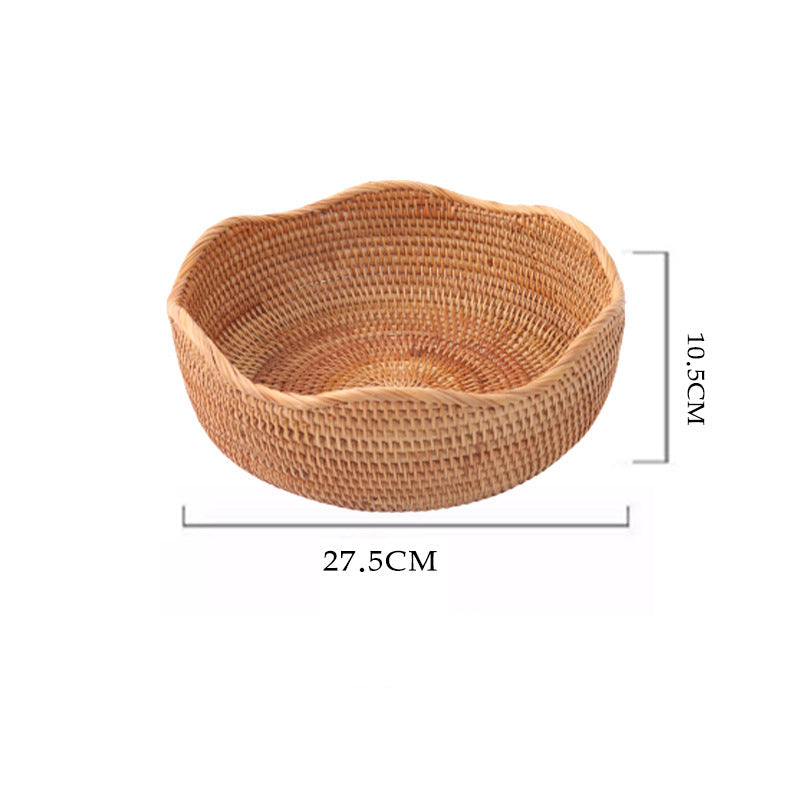 Rattan Handwoven Fruit and Vegetable Basket, Cookie Candy Bread Storage Basket, Living Room Desktop Organizer Storage Basket