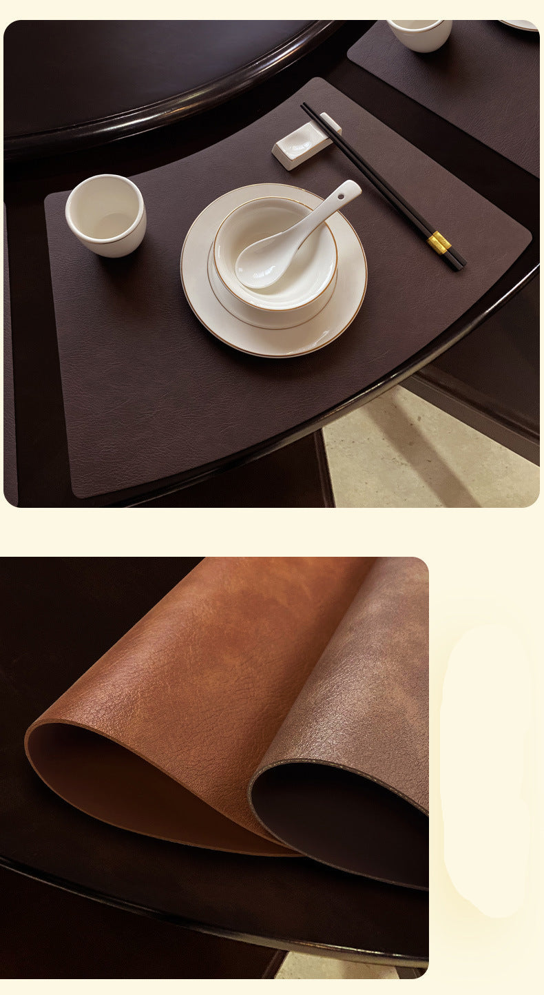 Chinese Style Household Leather Placemat Hotel Restaurant Fan-shaped Western Placemat European Cowhide Pattern Heat-resistant Dining Table Mat
