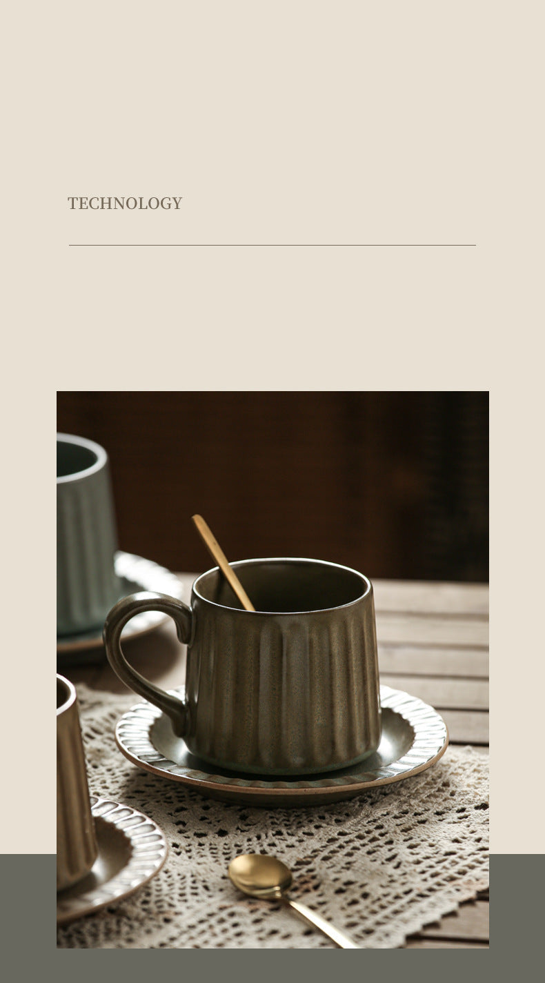 Japanese Retro Exquisite Afternoon Tea Latte Art Striped Coffee Cup and Saucer Ceramic Set Office Milk Breakfast Cup