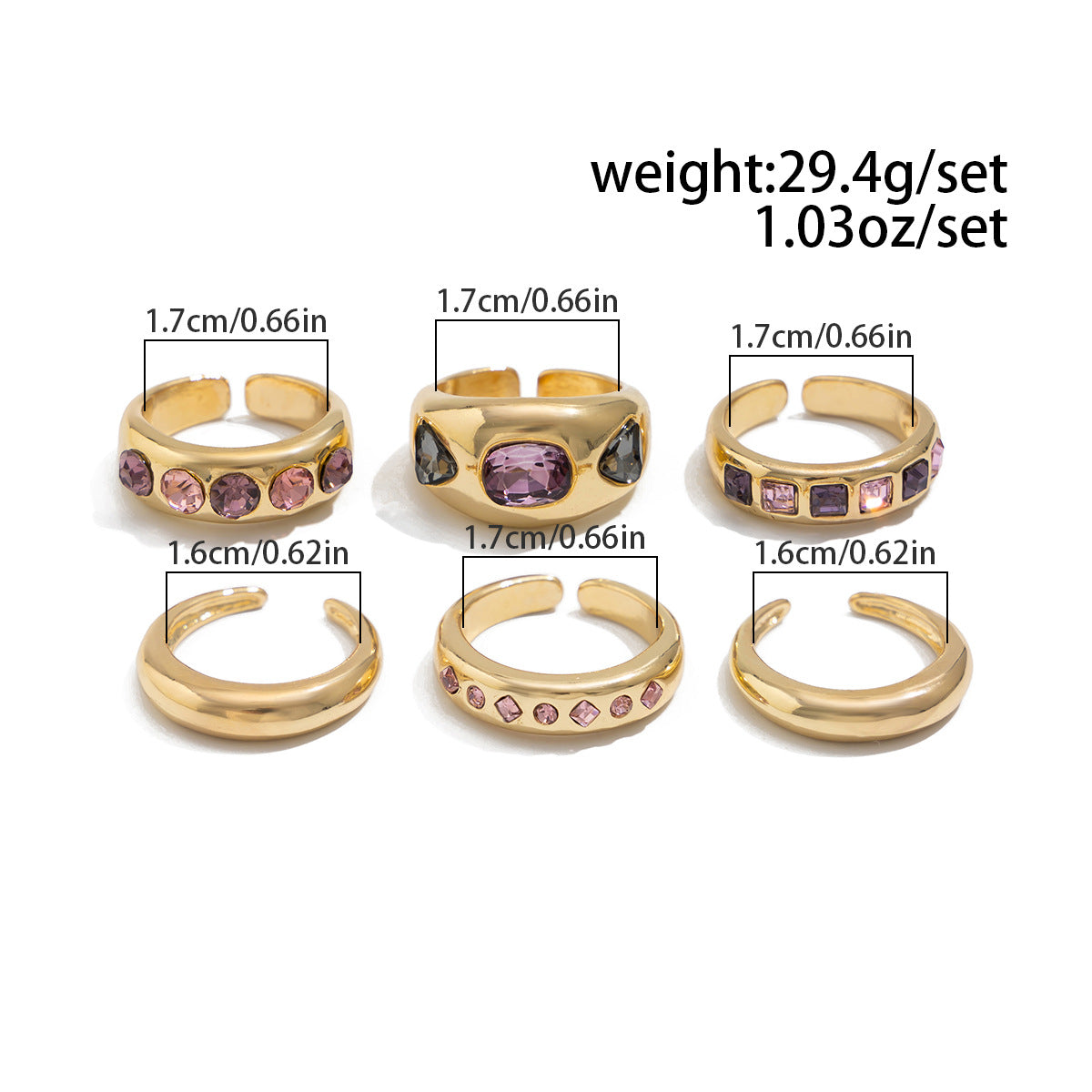 Fashionable Hollow Inlaid Irregular Ring Vintage Alloy Wrinkled Ring Set