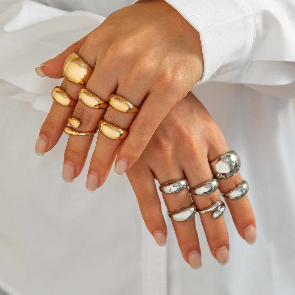 Ins Minimalist Style Trendy Exaggerated Mirror Versatile Ring Personality Alloy Hugging Ring