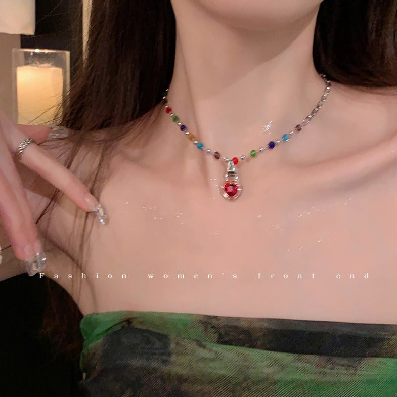 Candy Color Dopamine Necklace for Women Versatile Niche Design Beaded Choker Chain Sweet Cool Girl Neck Chain Internet Celebrity Jewelry