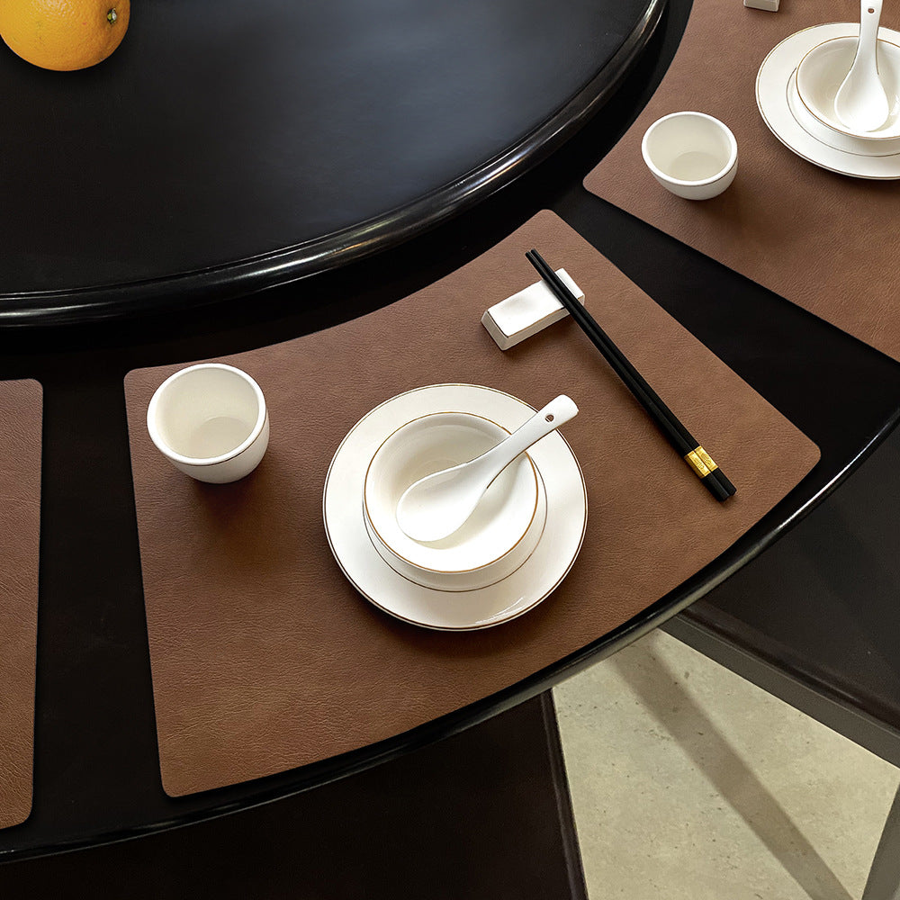 Chinese Style Household Leather Placemat Hotel Restaurant Fan-shaped Western Placemat European Cowhide Pattern Heat-resistant Dining Table Mat