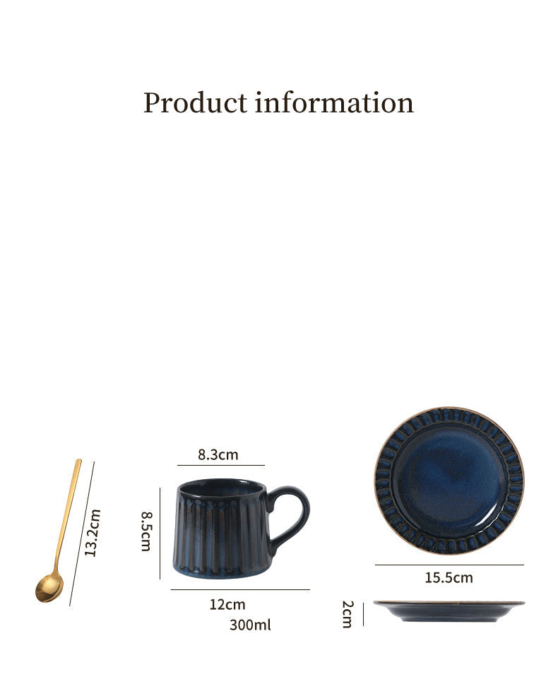 Japanese Retro Exquisite Afternoon Tea Latte Art Striped Coffee Cup and Saucer Ceramic Set Office Milk Breakfast Cup