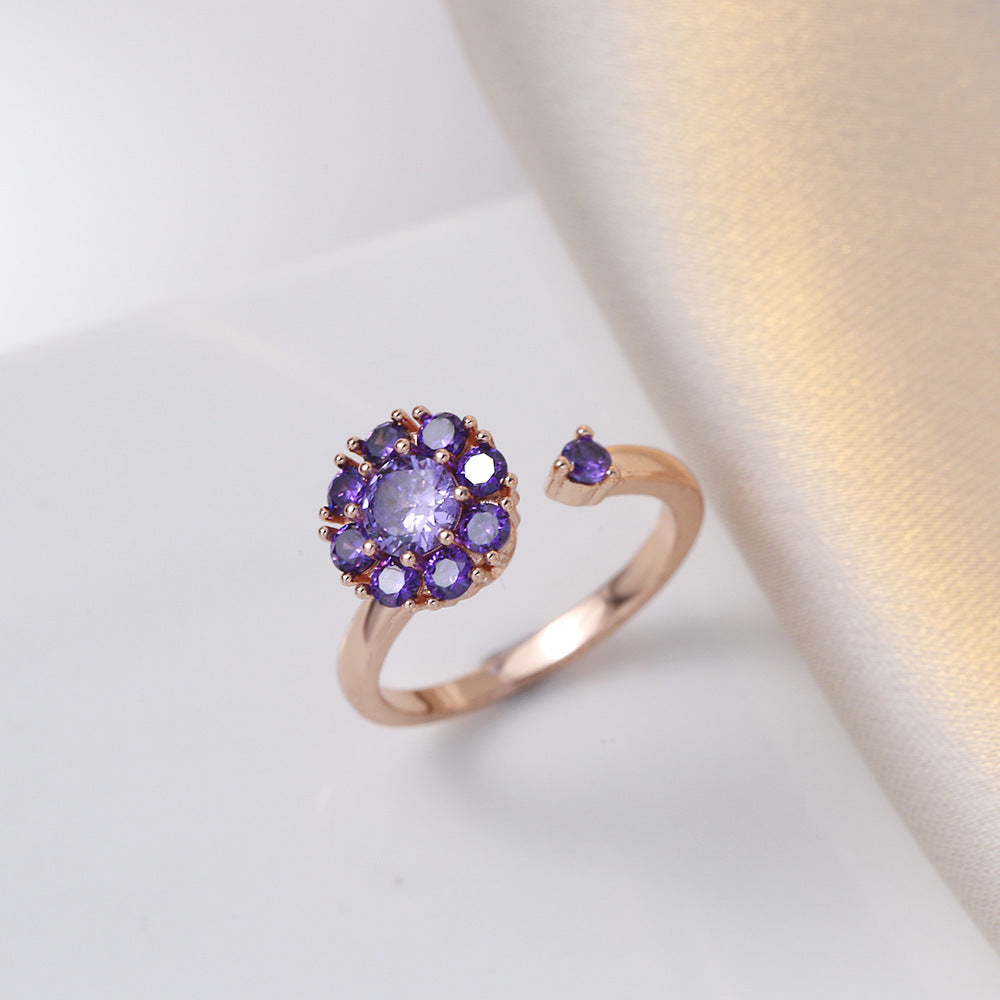 Ring for Women Micro Paved Rotating Zircon Temperament Cold Style Fashion Full Diamond Round Geometric Versatile Fashion Ring Jewelry