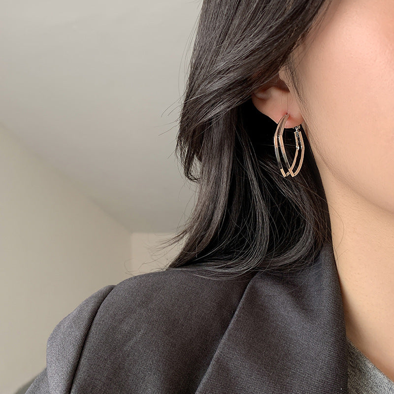 Metal Big Circle Earrings Women's Hong Kong Fashion Women's Ear Jewelry S925 Silver Needle