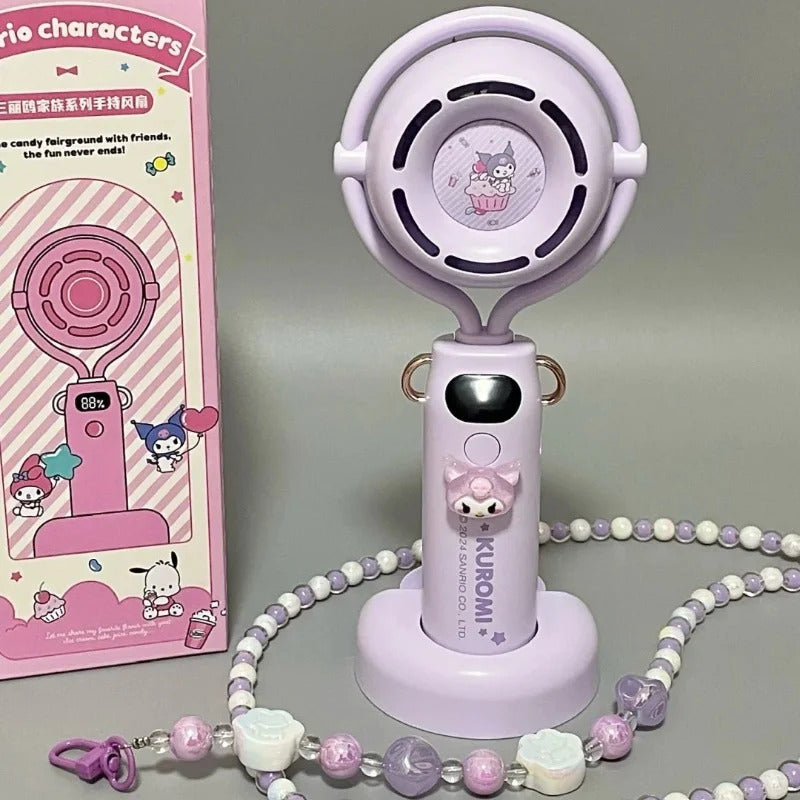 10000 Ma Sanrio Usb Folding Handheld Mini Fan Kuromi Pachacco Portable Hanging Neck Fan Bladeless Ultra-quiet Strong Breeze Fans