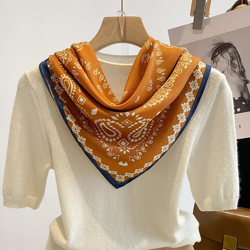 Spring/Summer 70cm Cashew Print Square Scarf Women’s Breathable Imitation Silk Bandanna Luxury Female Neckerchief Fashion Hijab