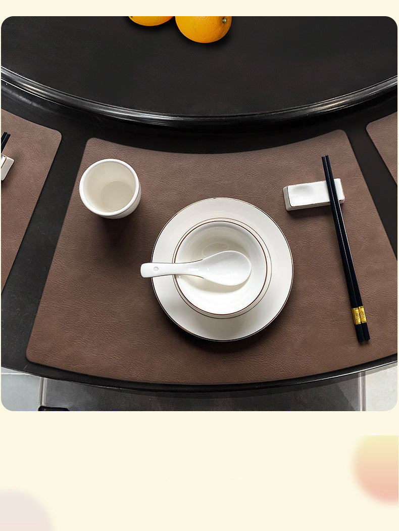 Chinese Style Household Leather Placemat Hotel Restaurant Fan-shaped Western Placemat European Cowhide Pattern Heat-resistant Dining Table Mat