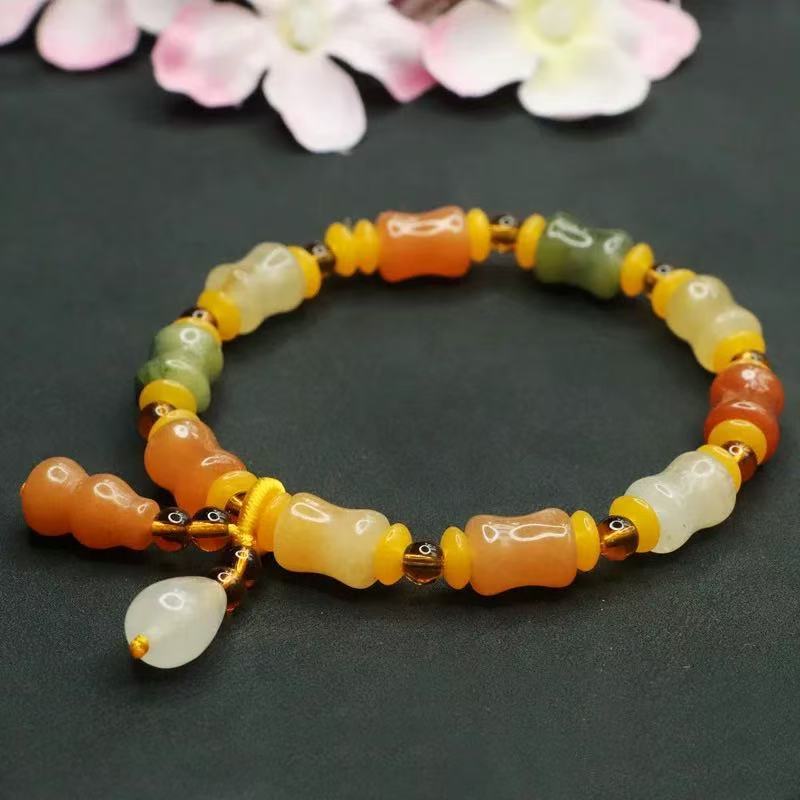 Natural Xinjiang Golden Silk Jade Small Bone Bead Bracelet Handmade Jade Yadan Gobi Colorful Jade Bracelet Ethnic Style Gift