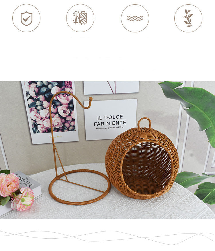 Imitation Rattan Hand-woven Storage Basket Creative Round Hanging Fruit Basket Household Hotel Snack Dried Fruit Storage Basket