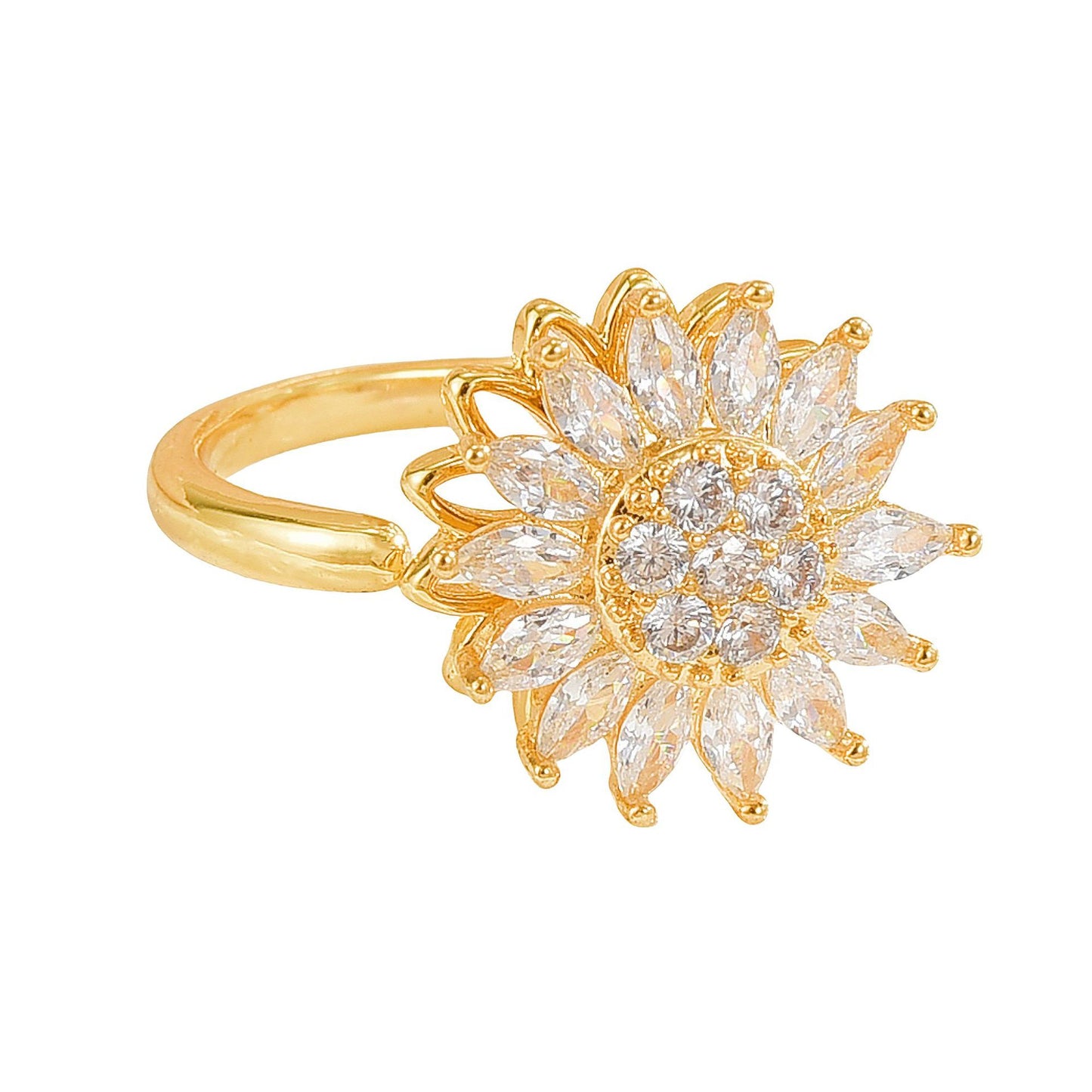 Rotating Ring for Women, Copper Gold Plated, Non-Fading, Elegant and Luxurious, Adjustable Daisy, Star, Moon, Zircon, European and American Cross-Border