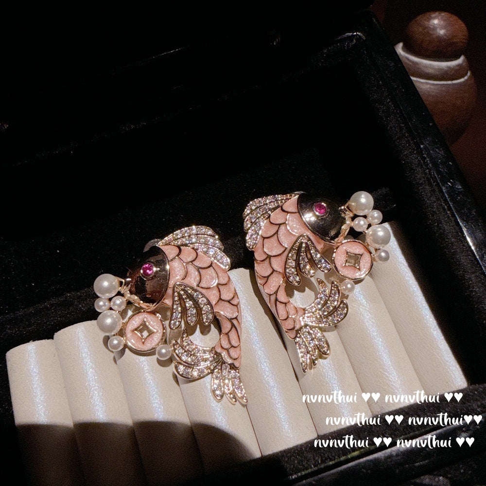 Sparkling PA Pink Cloud Pattern Jellyfish Tassel Gem Earrings Rich Woman's Happy Egg-Shaped Princess Pink Earrings