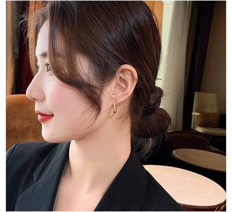 Metal Big Circle Earrings Women's Hong Kong Fashion Women's Ear Jewelry S925 Silver Needle
