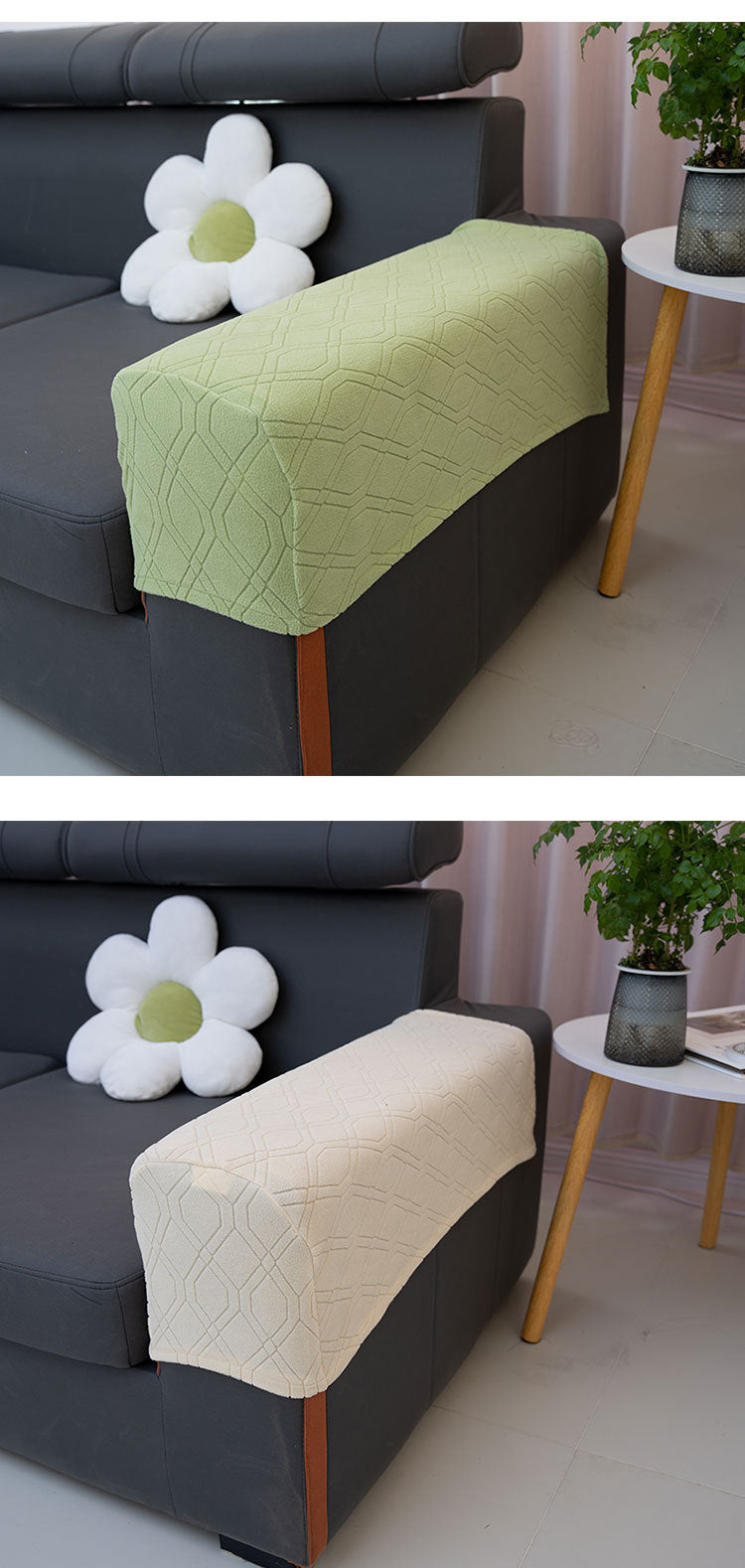 Sofa Armrest Covers Pair Sofa Side Armrest Protectors Extended Non-Slip Fabric Armrest Elastic Covers Full Coverage