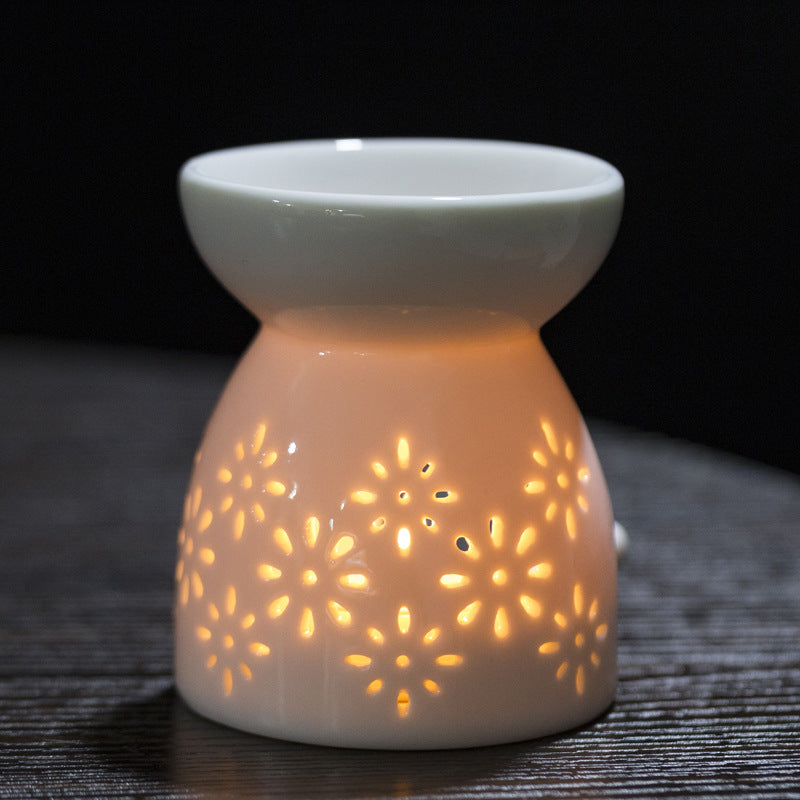 Multi-Flower Hollow Cute Version Small Porcelain Candle Essential Oil Aromatherapy Burner Ceramic Aromatherapy Lamp