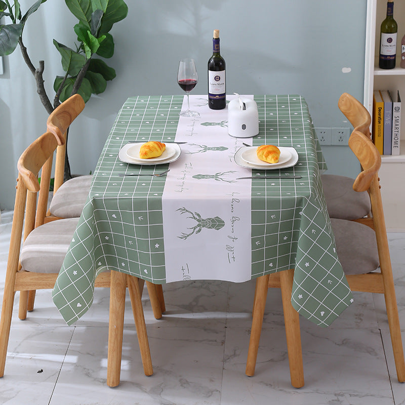 Nordic Style Warm High Temperature Resistant Tablecloth Ins Tablecloth Waterproof Oil-Proof Disposable High-Grade PVC Plaid Dining Table Cloth Liner