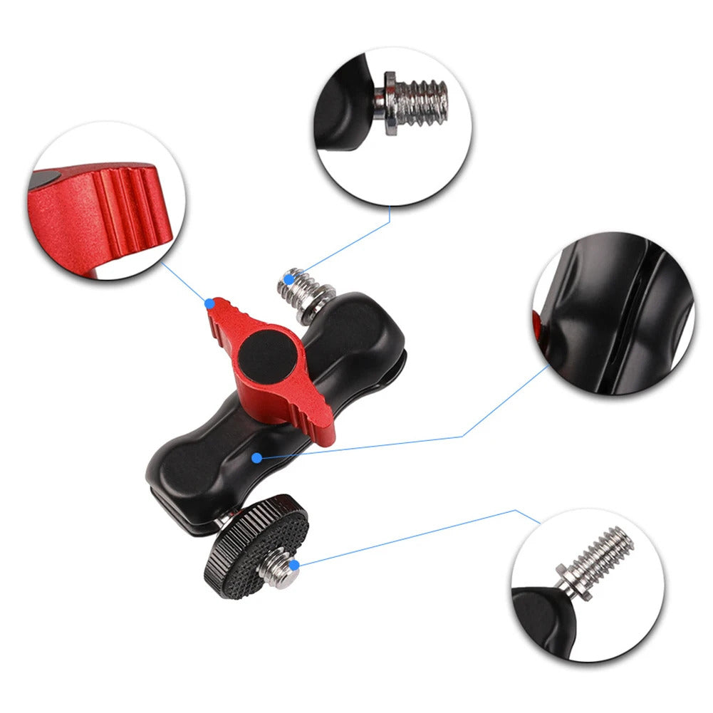 Ballhead Clamp Clip with 1/4inch -20 Thread Ball Mount Clamp Rotatable Magic Arm Super Clamp for GPS Phone Monitor Video Light