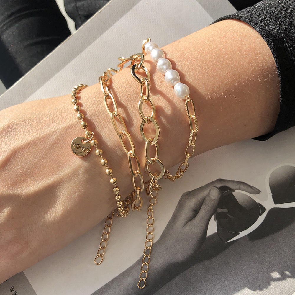 New Exaggerated Alloy Thick Chain Multi-layer Bracelet for Women European and American Fashion Gold Bangle