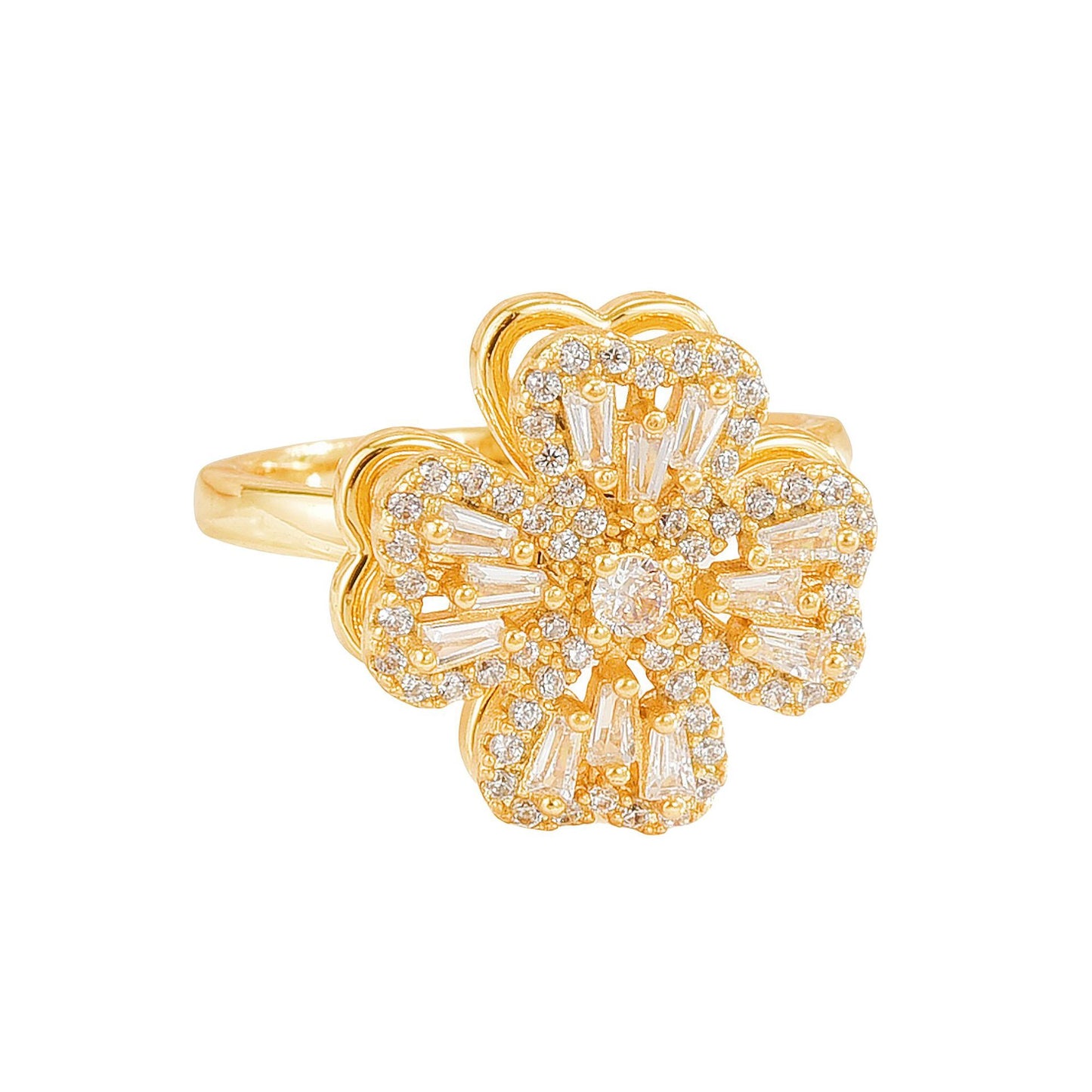 Rotating Ring for Women, Copper Gold Plated, Non-Fading, Elegant and Luxurious, Adjustable Daisy, Star, Moon, Zircon, European and American Cross-Border