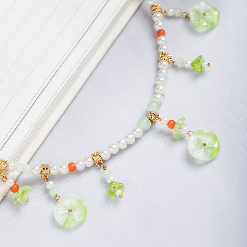 In Stock Hanfu Accessories Necklace Daily Fresh Necklace for Women Retro Pearl Pendant Ancient Style Jewelry(TB14.9)
