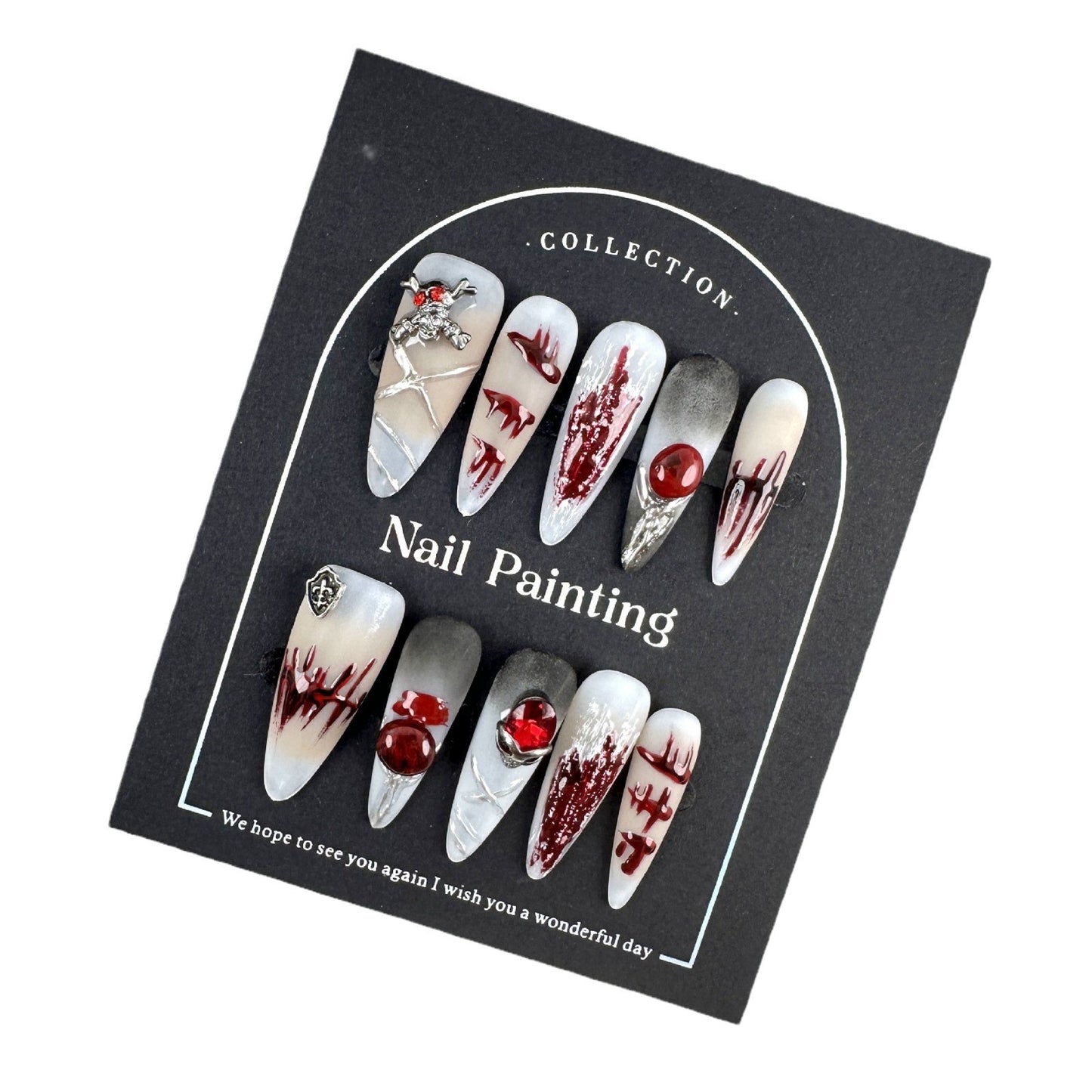Halloween Style Exaggerated European and American Cross-Border Wearable Nail Tips High-End Summer Handmade Nail Stickers Hand-Painted
