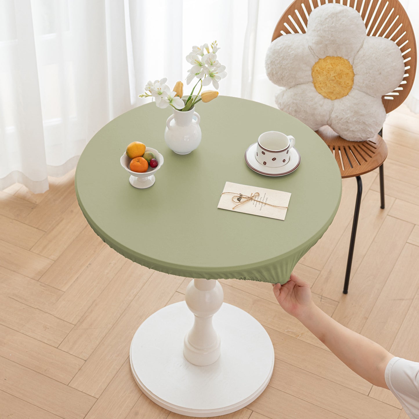 All-inclusive Stretch Household Dining Table Set Leather Non-washable Round Table Set Simple Solid Color Round Leather Cover Dustproof Non-slip