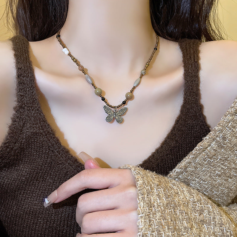 TikTok Hot New Chinese Zen Ethnic Style Butterfly Necklace for Women Versatile Retro Clavicle Chain2025Year