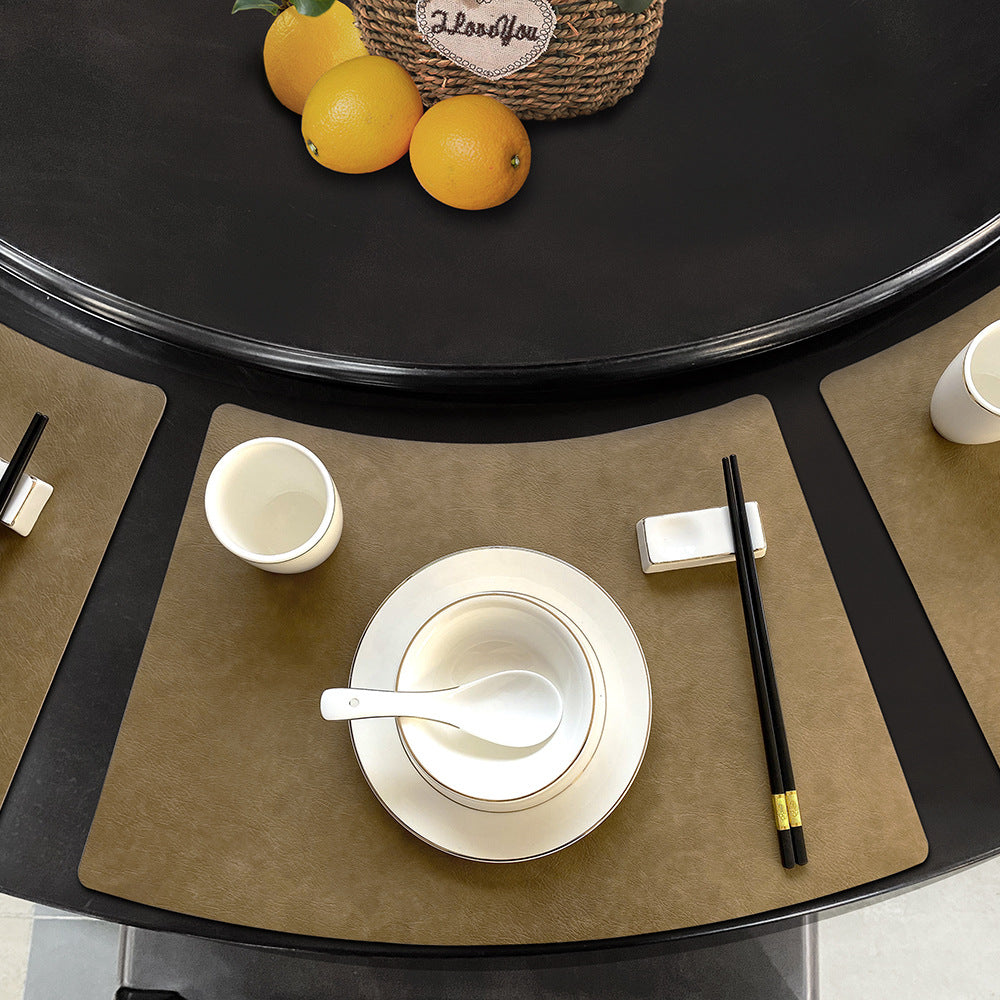 Chinese Style Household Leather Placemat Hotel Restaurant Fan-shaped Western Placemat European Cowhide Pattern Heat-resistant Dining Table Mat