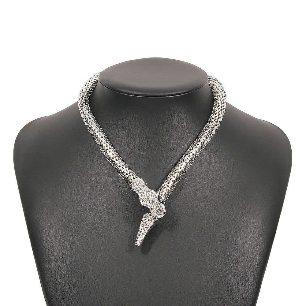 Exaggerated Snake Necklace Punk Personality Hip-Hop Style Necklace Trendy Cool Street Style Show Micro-Inlaid Choker