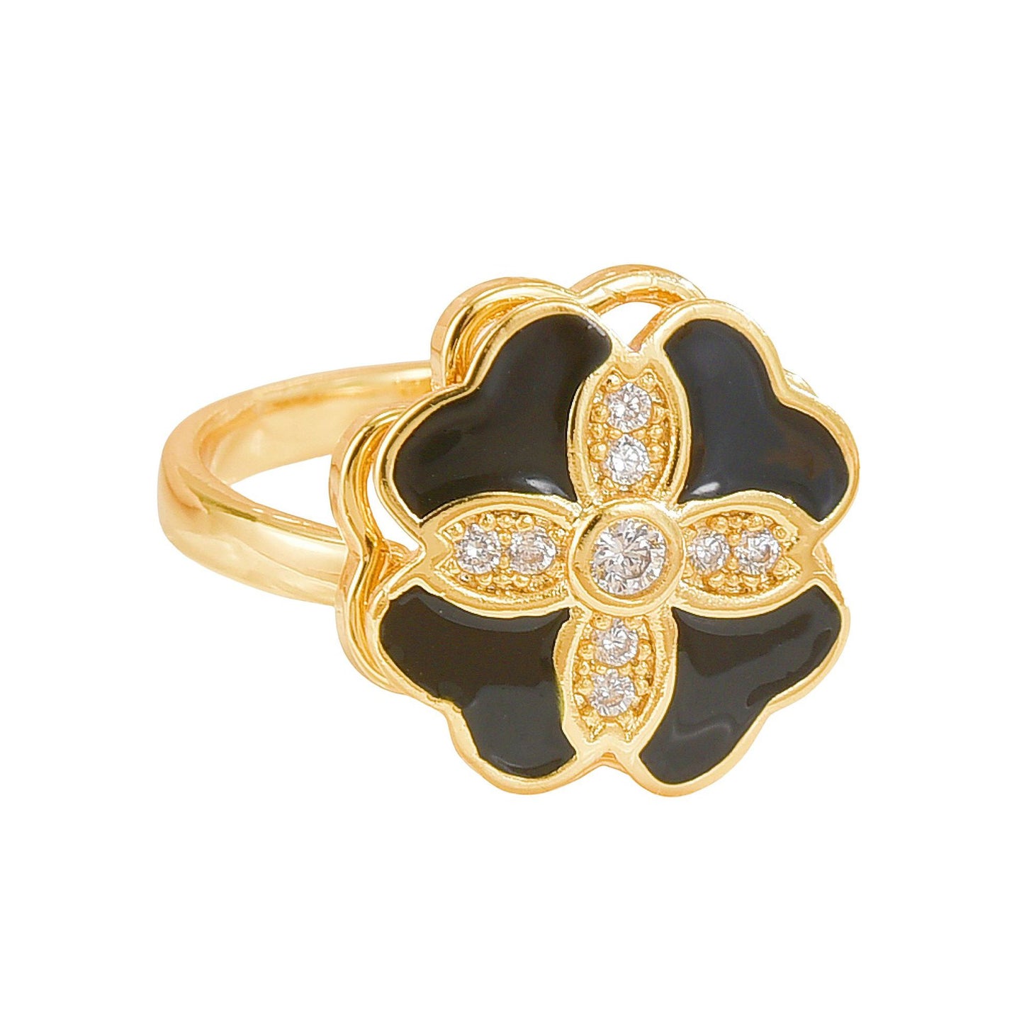 Rotating Ring for Women, Copper Gold Plated, Non-Fading, Elegant and Luxurious, Adjustable Daisy, Star, Moon, Zircon, European and American Cross-Border