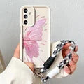 Wrst Chain Phone Case For Samsung S24 S23 S22 S21 S20 FE Plus Ultra A10S 20S 11 02 03 04 05S Cute Cat Lanyard Soft TPU Cover