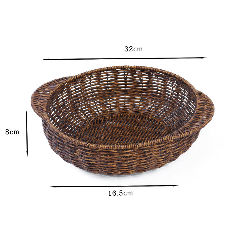 Fruit Plate Hand-Woven Japanese Bread Basket Steamed Bun Basket Living Room Household Storage Basket Rattan Double Ear Tray