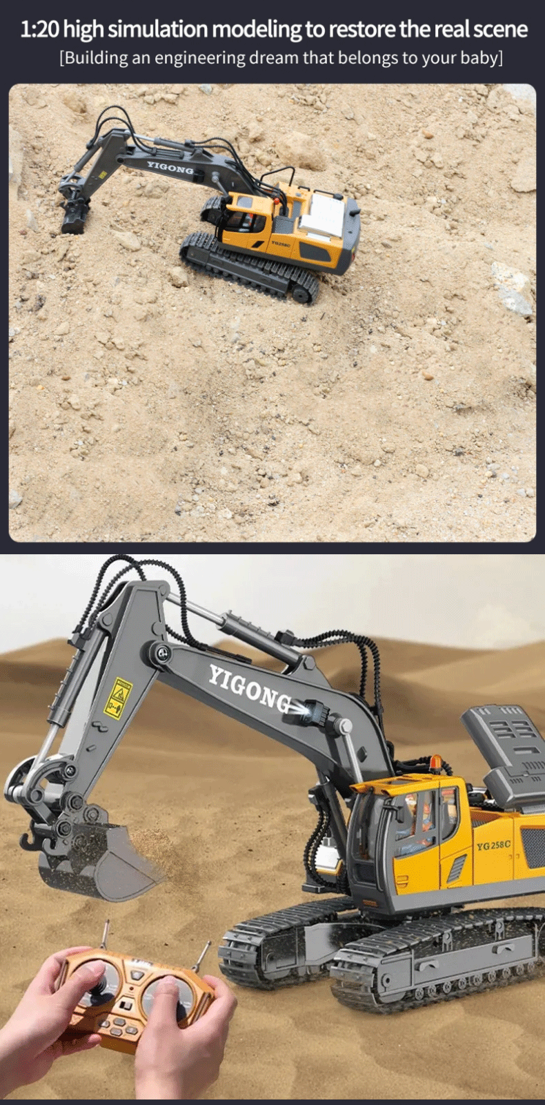 2.4G Remote Control Excavator Dump Truck RC Model Car Toy Professional Alloy Plastic Simulation Construction Vehicle for Kids
