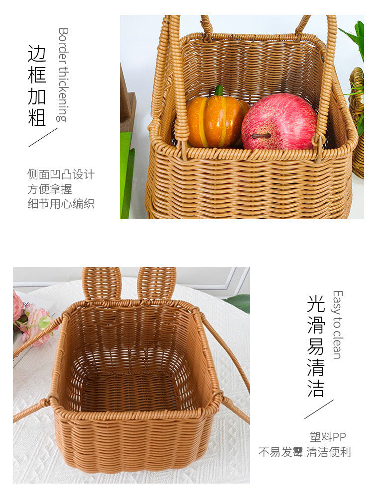 New Imitation Rattan Hand-Woven Hand-Held Basket Wedding Gift Photography Props Storage Basket Rabbit Fruit Basket