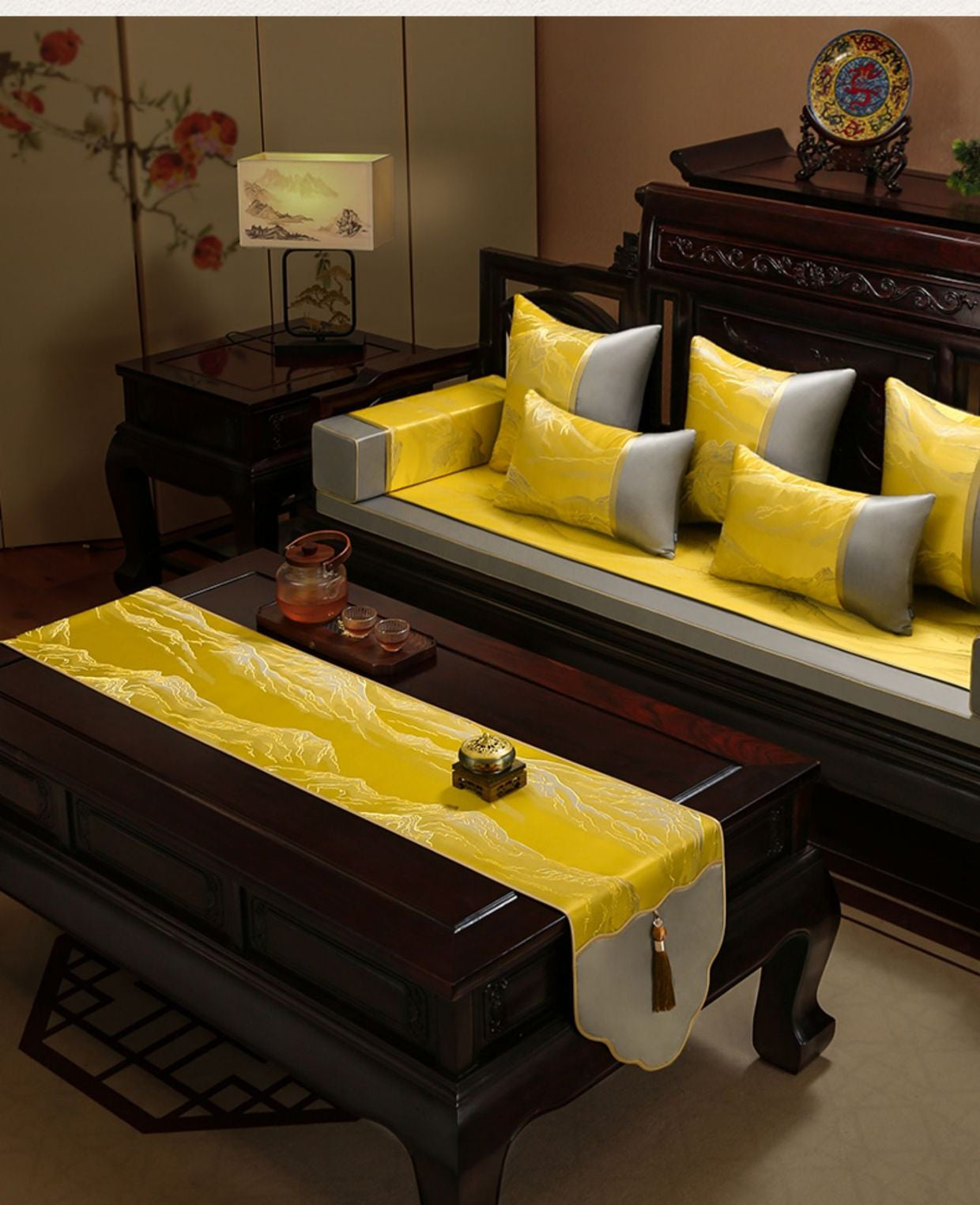 Luo Yi Jia New Chinese Zen Style Table Runner Tea Tablecloth Long Strip Light Luxury High-end Tea Mat Tea Table Mat Dining Table Runner