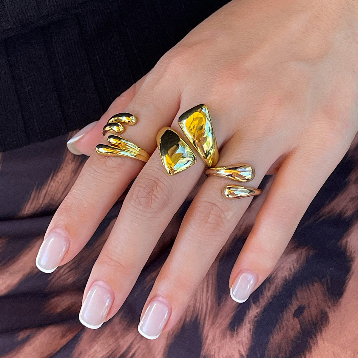 Ins Minimalist Style Trendy Exaggerated Mirror Versatile Ring Personality Alloy Hugging Ring