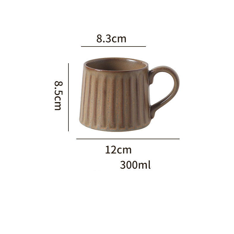 Japanese Retro Exquisite Afternoon Tea Latte Art Striped Coffee Cup and Saucer Ceramic Set Office Milk Breakfast Cup