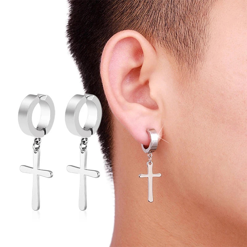 1 Pair Punk Stainless Steel Cross Stars Pendant Ear Clip No Piercing Earrings For Women Hiphop Fashion No ear hole Men Jewelry