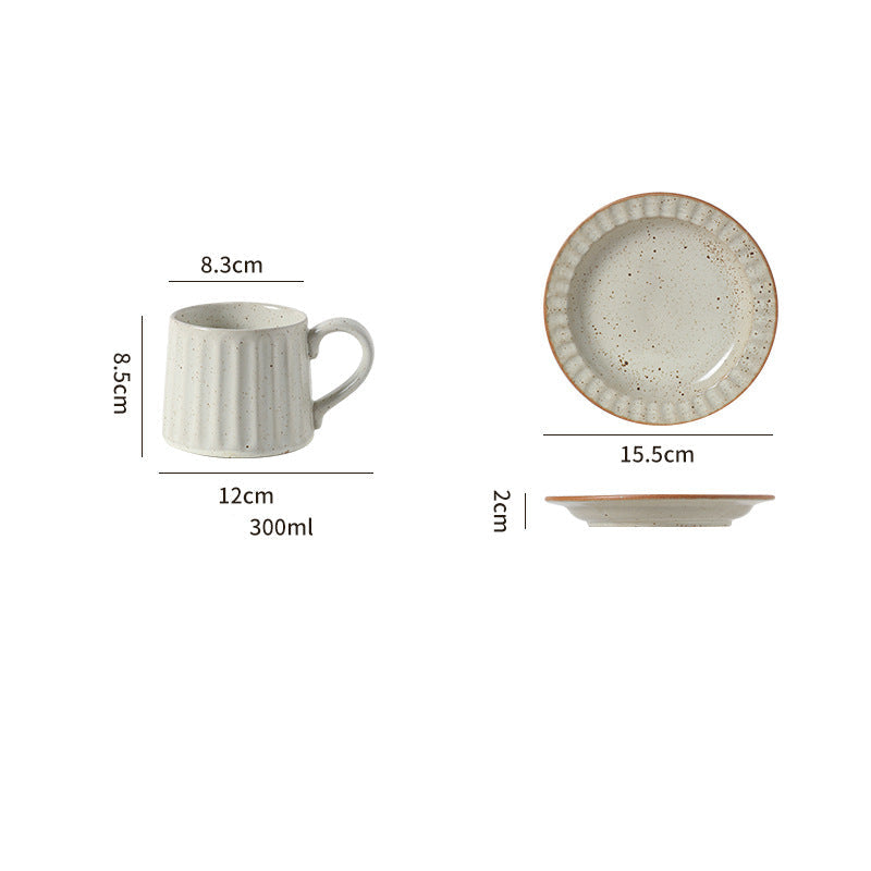Japanese Retro Exquisite Afternoon Tea Latte Art Striped Coffee Cup and Saucer Ceramic Set Office Milk Breakfast Cup