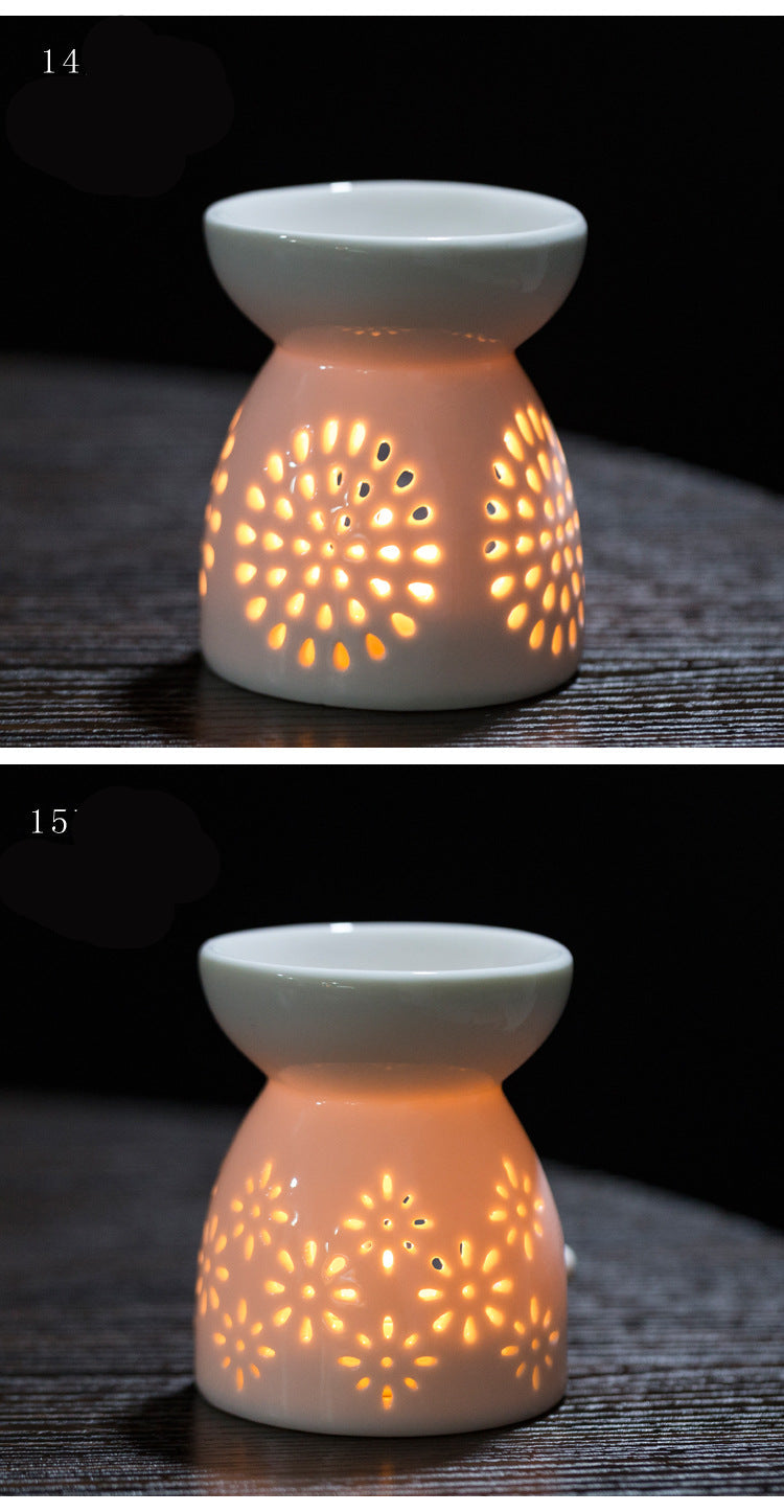 Multi-Flower Hollow Cute Version Small Porcelain Candle Essential Oil Aromatherapy Burner Ceramic Aromatherapy Lamp